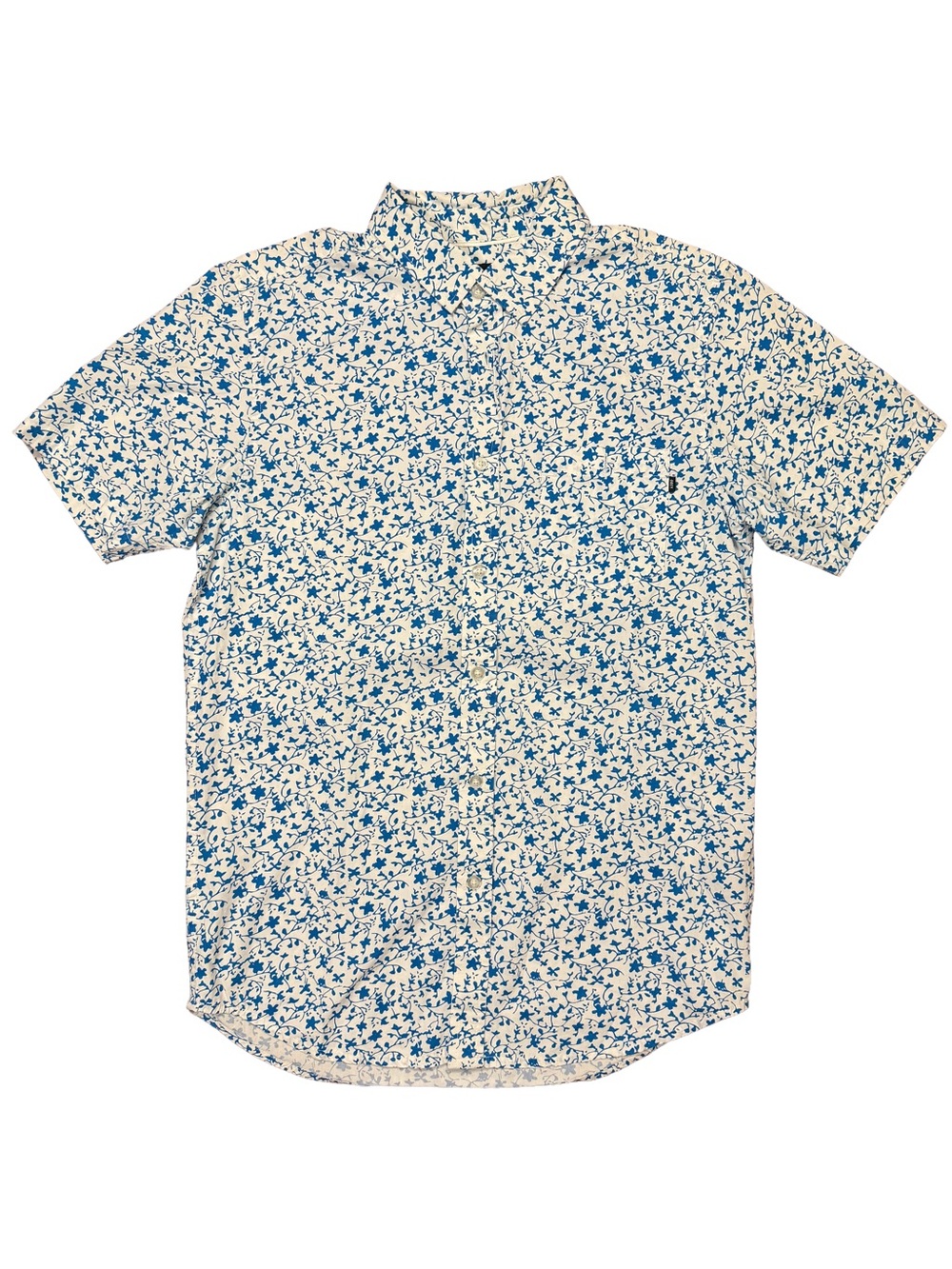 EUC Obey Short Sleeve Button-Down Shirt in Blue and White Floral Hawaiian sz. S